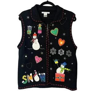 Vintage Reference Point Women’s Winter Holiday Zip Up Sweater Vest Size Large